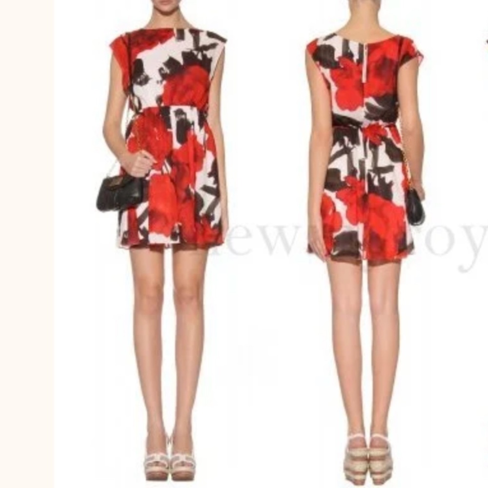 Alice + Olivia Saffron Red Floral Silk Blend Mini Dress Size Small Wedding Chic - Picture 3 of 14